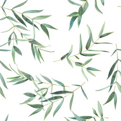 Naklejka na ściany i meble Seamless pattern of watercolor eucalyptus leaves,background