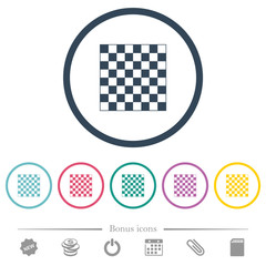 Chess board flat color icons in round outlines
