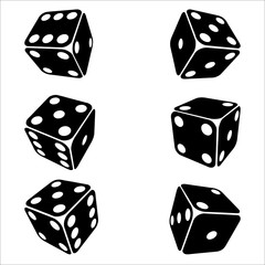 Dice playing on a white background. Isolated silhouette of casino dice. 3D dice vector.