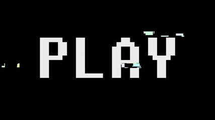 From the glitch effect arises play symbol PLAY. Retro video game background. - Powered by Adobe