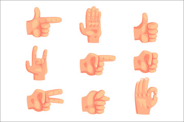 Conceptual Popular Hand Gestures Set Of Realistic Isolated Icons With Human Palm Signaling
