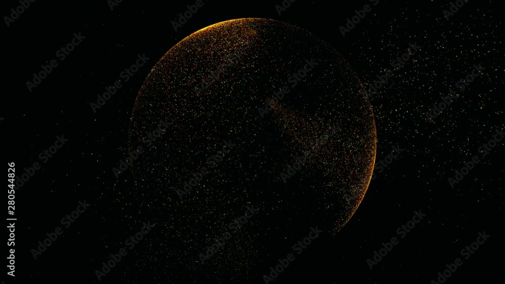 Poster the black background has a small yellow-orange dust particle that shines in a circular motion.