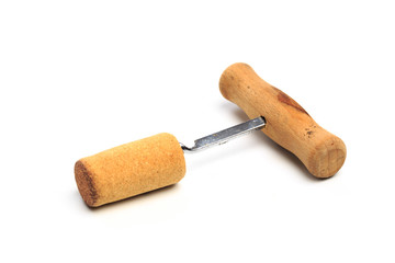 close up of bottle opener and cork of wine bottle on white background with clipping path - Image