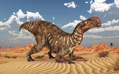 Dinosaurier Altirhinus in einer Wüstenlandschaft