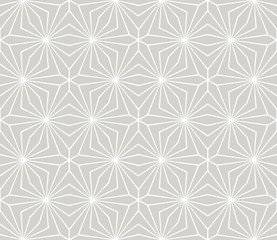 Abstract simple geometric vector seamless pattern with white line floral texture on grey background. Light gray modern wallpaper, bright tile backdrop, monochrome graphic element