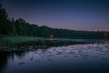 Crimson dawn over the lake