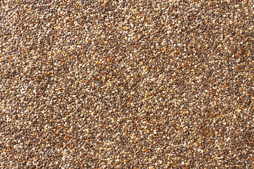 Chia seeds background. Chia seeds texture. Top view.