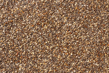 Chia seeds background. Chia seeds texture. Top view.