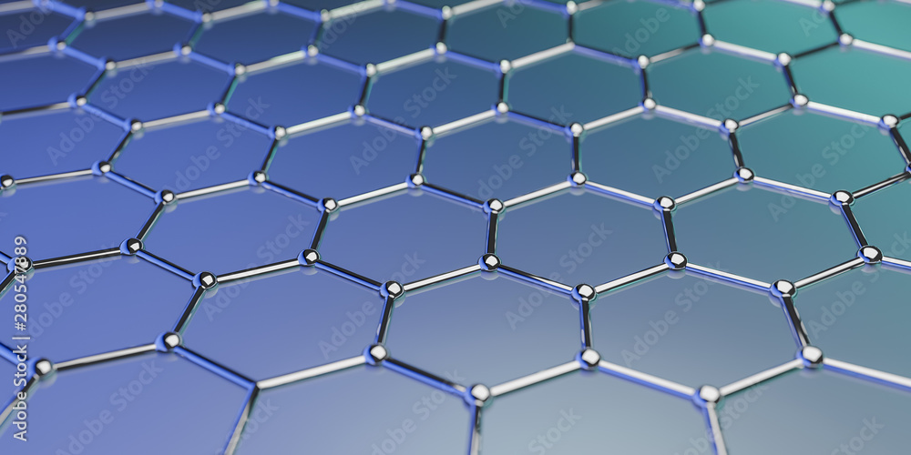Poster graphene molecular nano technology structure on a blue background - 3d rendering