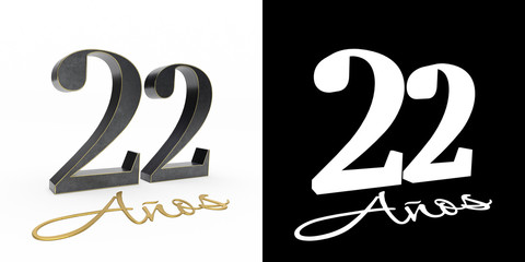 Inscription in Spanish. Golden number 22 years