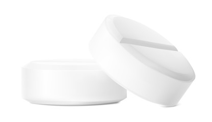 Realistic round pills isolated on white background. Vector illustration. Can be used for medical and cosmetic. EPS10.	