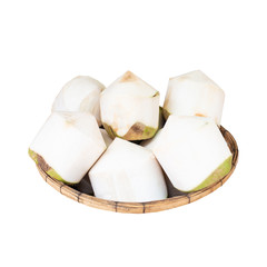 Close up coconuts on white background.