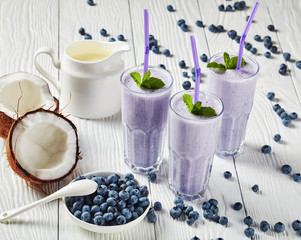 blueberry smoothie with coconut milk, top view