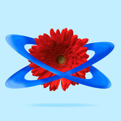 An alternative universe of freshness. Flower like a Saturn on blue background. Negative space to...