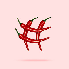 A spice themes or social issues. An alternative hashtag as a peppers on coral background. Negative space to insert your text. Modern design. Contemporary art. Creative conceptual and colorful collage.