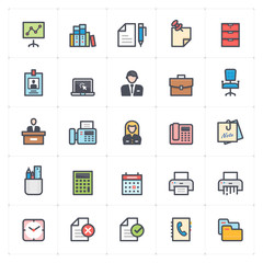 Icon set - office and stationary full color outline stroke vector illustration