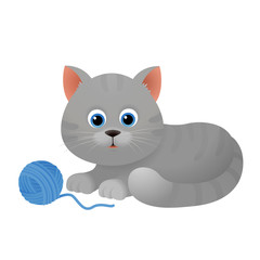 Fototapeta premium Cute cartoon cat with ball of yarn isolated vector