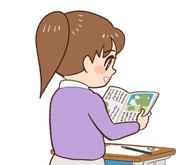 教室 机 椅子　音読する子供