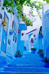 Zelfklevend Fotobehang rue bleue de Chefchaouen au Maroc © lucastor