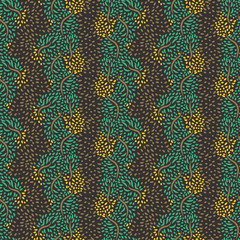 A seamless vector striped organic pattern with wines and leaves. Surface print design.