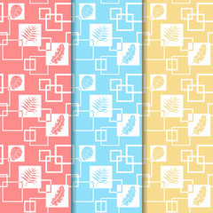 tropical palm leaves and square seamless floral pattern hand drawn leaves