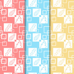 tropical palm leaves and square seamless floral pattern hand drawn leaves