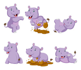 Collection of happy hippo with various posing
