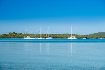 Beautiful seascape on Adriatic sea in Croatia, Dugi otok island, sailing boat on seashore