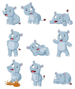 Collection of happy rhino with various posing