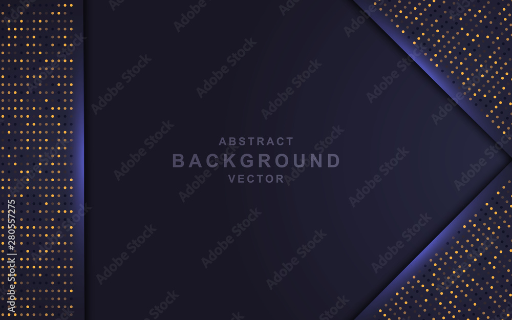 Poster dark abstract background with blue overlap layers. modern shape with sparkle light and blue dots ele