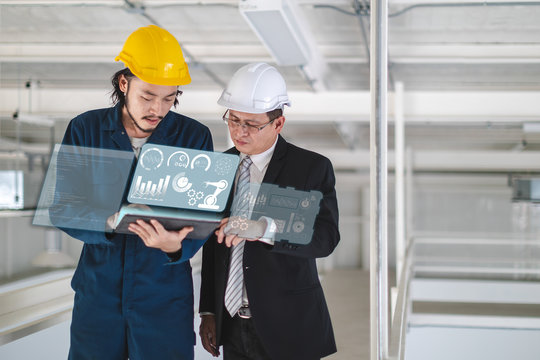 Engineer with icons about mechanical..