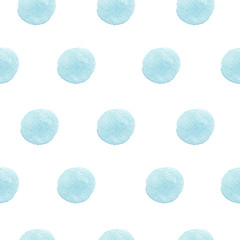 Watercolor seamless pattern with blue circles.