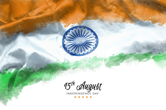celebrating India Independence Day greeting card with Indian waving flag grunge by water color paint background. abstract background, vintage Poster, banner or flyer design for 15th of August