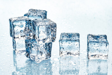 ice cubes on blue background