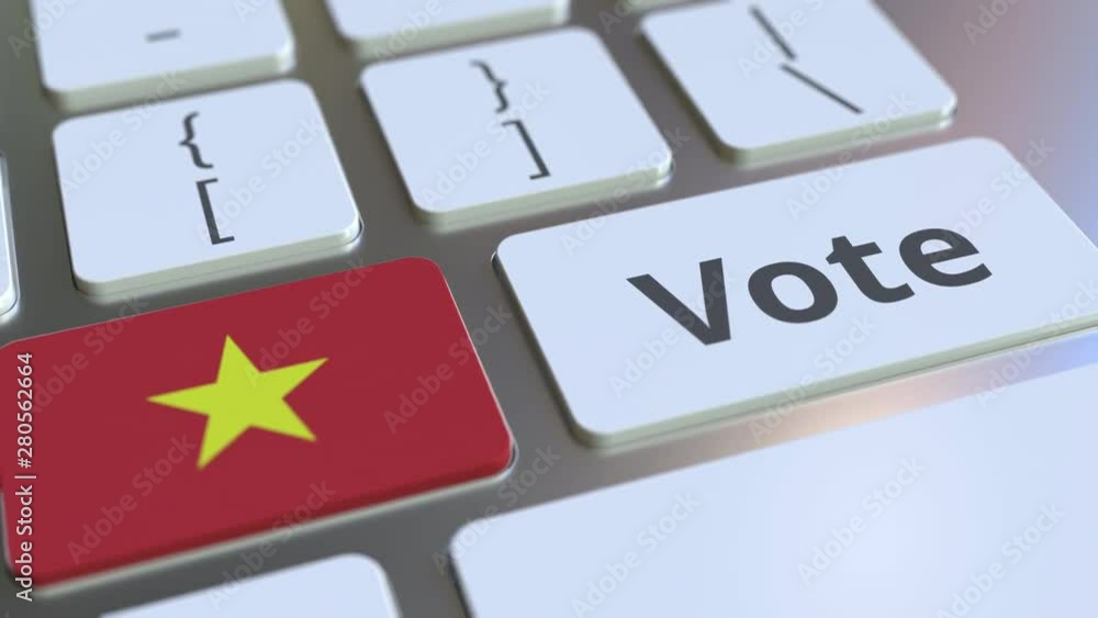 Poster vote text and flag of vietnam on the buttons on the computer keyboard. election related conceptual 3