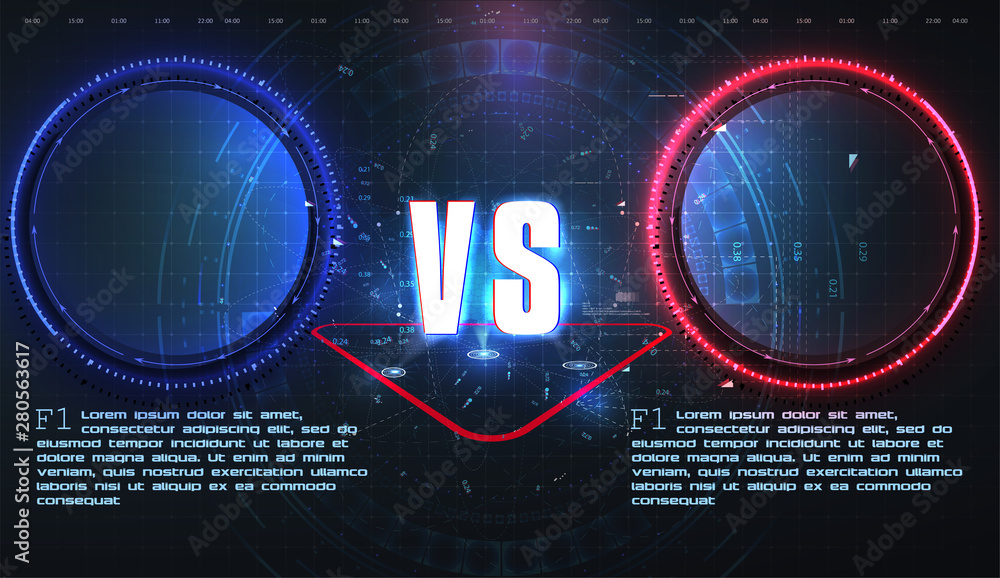Aufkleber vs, versus futuristic design. battle headline template. futuristic abstract technology background. h