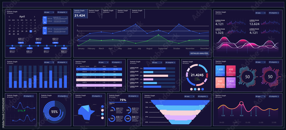 Poster presentation template design. business data graphs. vector financial and marketing charts.