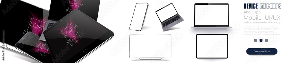 Aufkleber Vector minimalistic 3d isometric illustration set device. Smartphone, laptop, tablet, tv perspective view. Side and top view. Mockup generic device. Template for infographics or presentation 