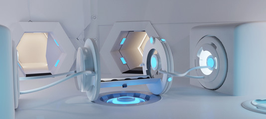 body scanner surgical robot medical devices in a room with two passages 3d-illustration