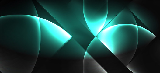 Neon glowing techno lines, hi-tech futuristic abstract background. Template with abstract shapes in dark space