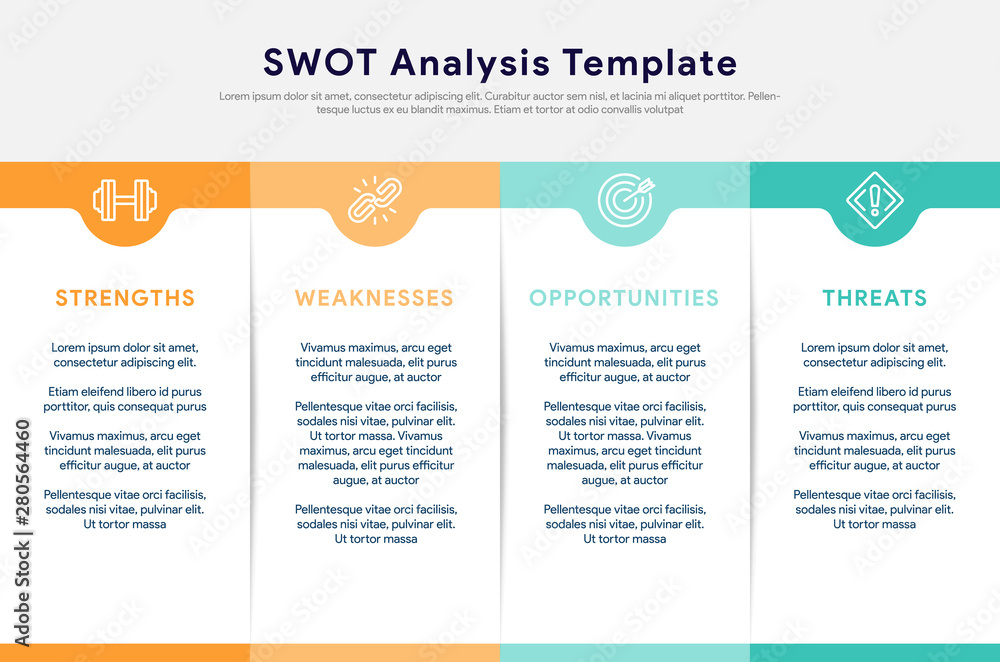 Poster four colorful elements with text placed inside table. concept of swot-analysis template or strategic