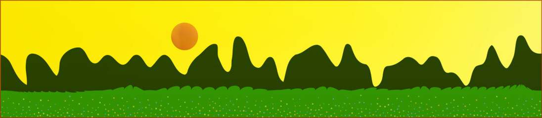 Yellow sky, and mountains landscape. 