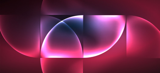 Colorful blue neon shape round triangle in modern style on light background. Dark space, futuristic technology template. Glowing blue neon effect.