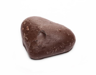 Gingerbread, honey cakes in heart shape isolated on white background