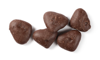 Gingerbread, honey cakes in heart shape isolated on white background, top view