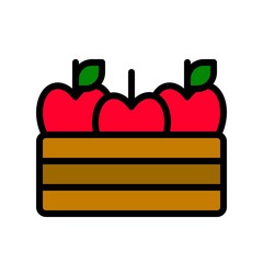 thanksgiving icon set, crate of apple basket filled icon editable outline.