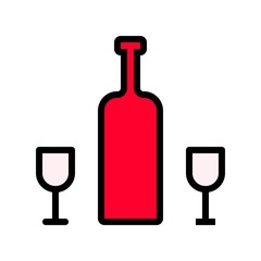 thanksgiving icon set, wine and glasses filled icon editable outline.