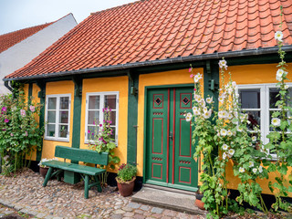 Ebeltoft idyllic traditional half timbered houses, Denmark