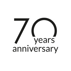 70 years anniversary celebrating icon or logo. Birthday, greeting card design template. Vector illustration. 