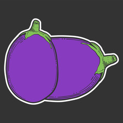 Fresh raw eggplant. Vector concept in doodle and sketch style.